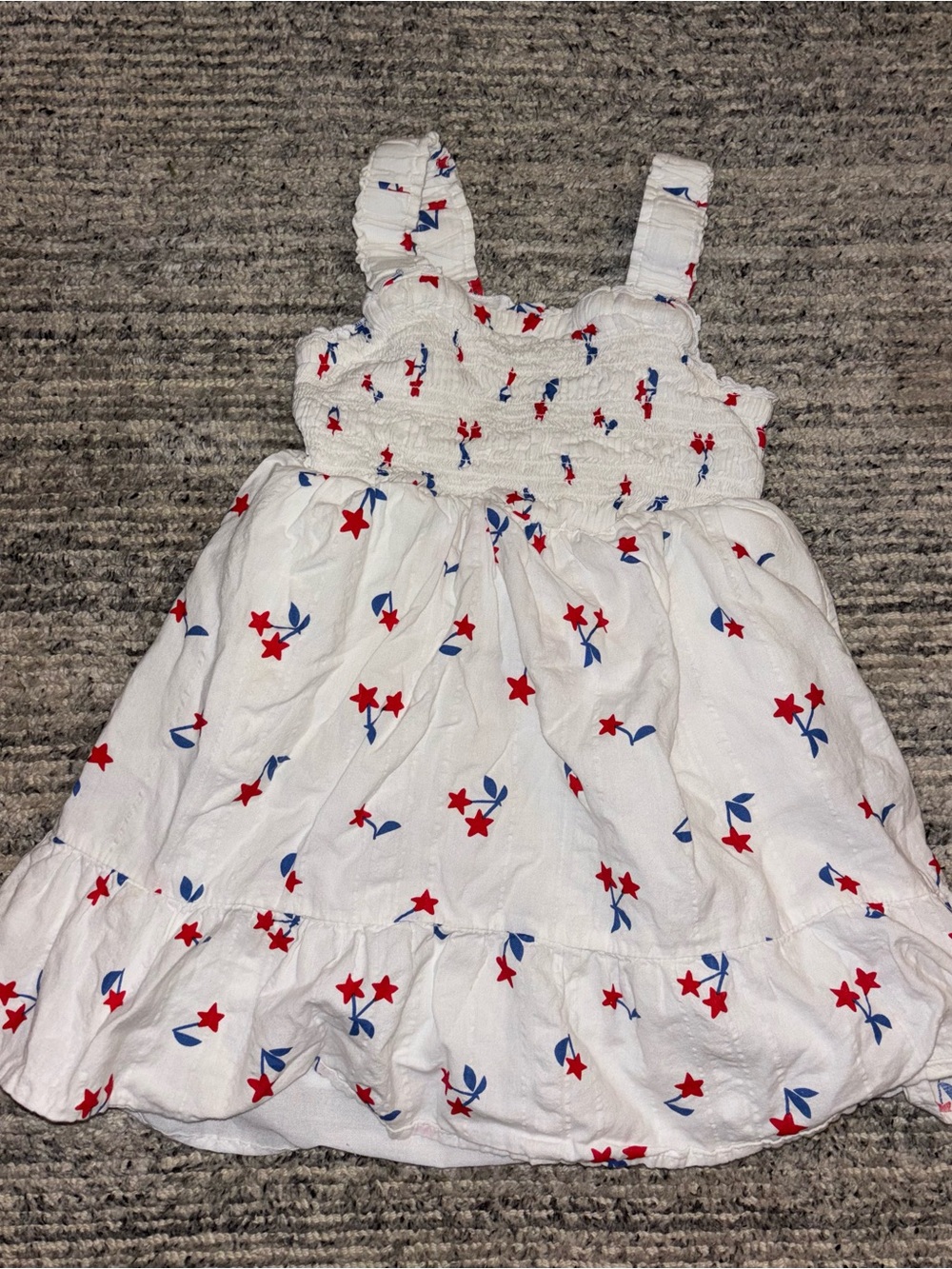 Cat & Jack White Dress with Red Stars & Blue Leaves